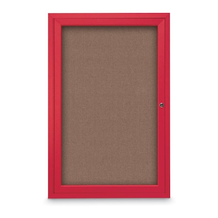 United Visual Products Slim Enclosed Corkboard, 18"x24", Satin Alum Frame/Amethyst UVEB1824-SATIN-AMETHY